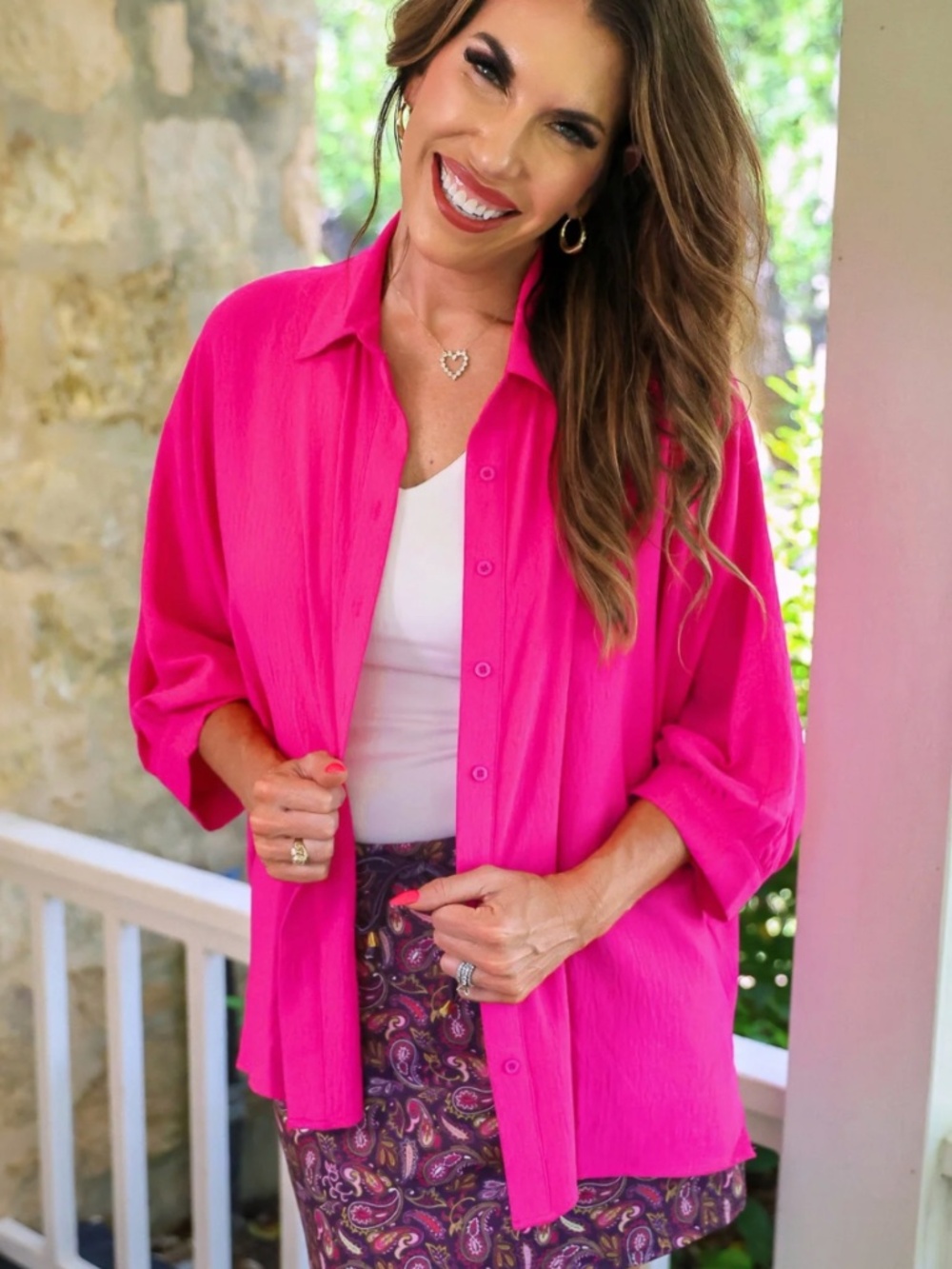 Sloane button up in Hot Pink